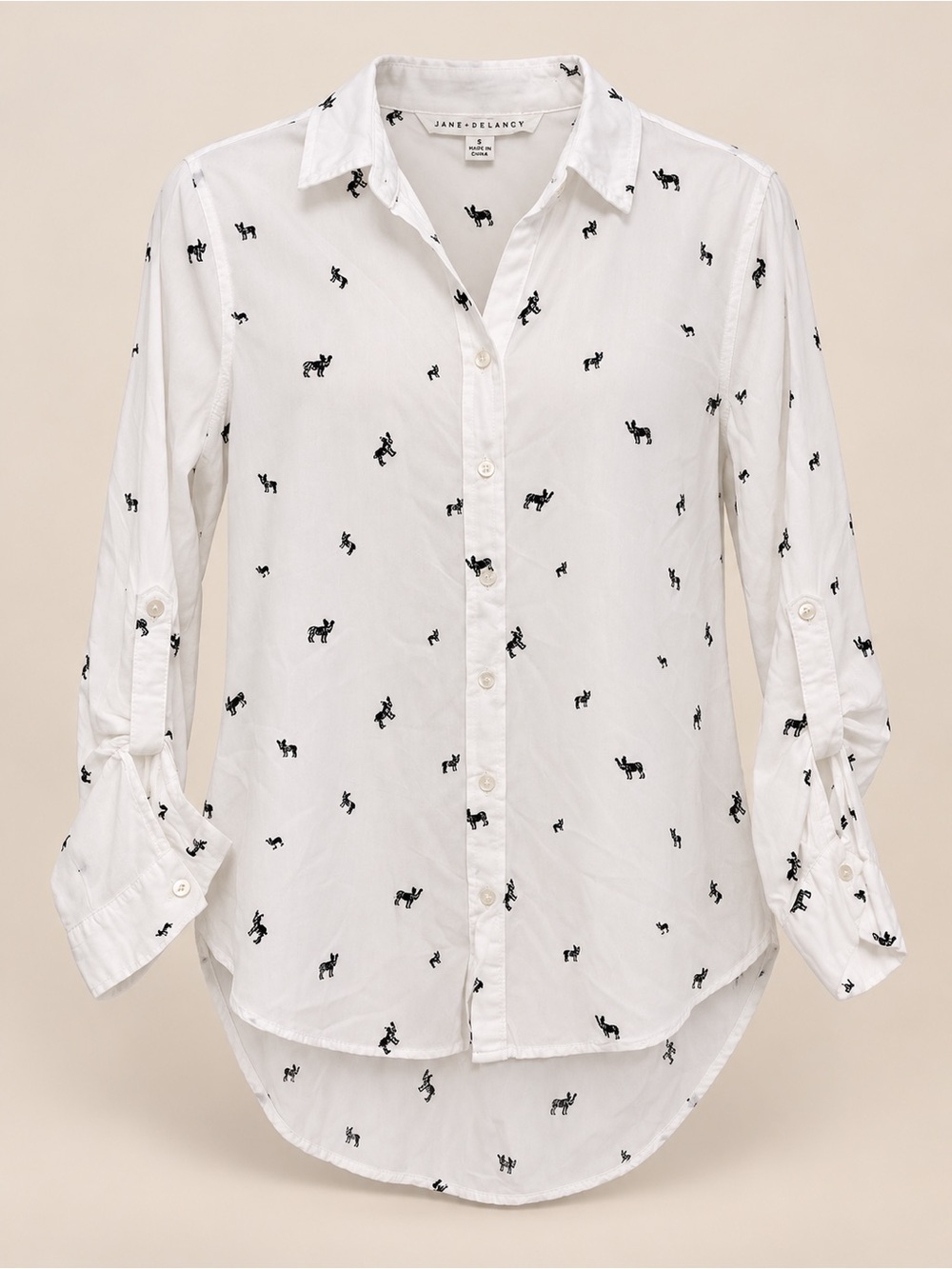 Jane + Delancey Dog Print High-Low Button-Down Blouse Size Small